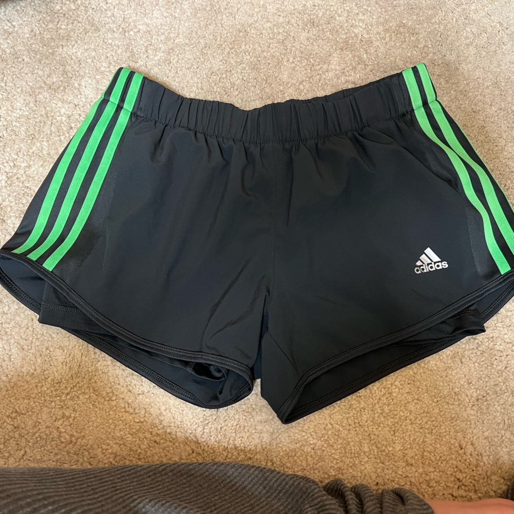 Adidas Black and Green Athletic Shorts